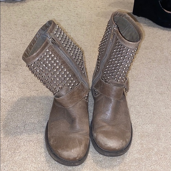 Brown/grey silver studded Steve Madden boots - Picture 3 of 4